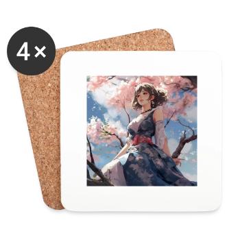 Anime Girl Sits Tall Sublime - Coasters (set of 4) - white - Front