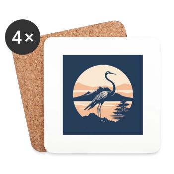 Crane in front of lake and mountains - Coasters (set of 4) - white - Front