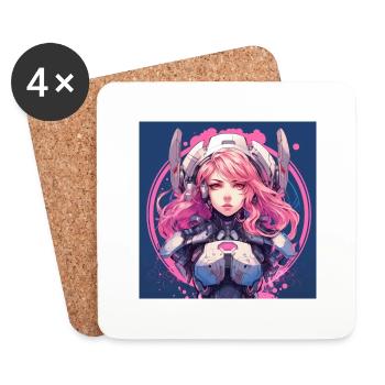 Meccha Anime Fille Rose - Dessous de verre (lot de 4) - blanc - Devant