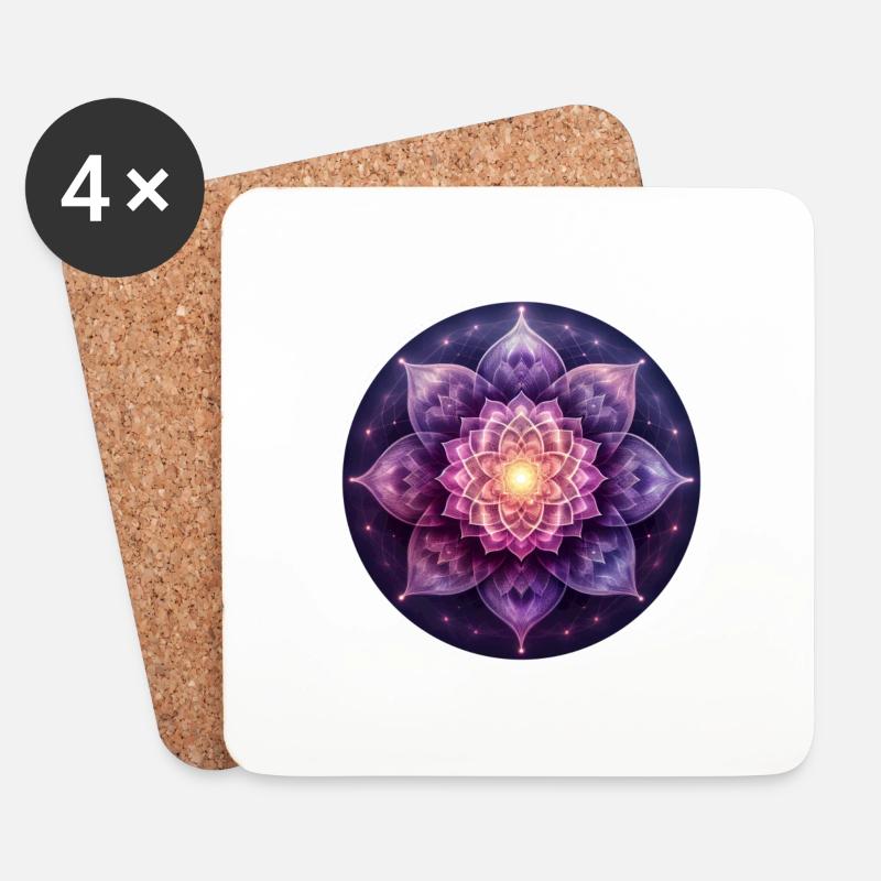Blume der Kraft - Kronenchakra - Untersetzer (4er-Set) - Weiß