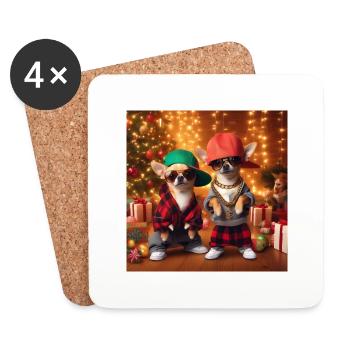 Coole Hip Hop Chihuahuas vor Weihnachtsbaum - Untersetzer (4er-Set) - Weiß - Vorne