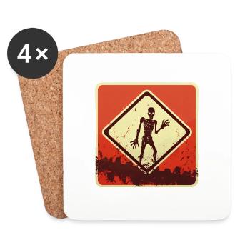 Halloween Zombieschild - Untersetzer (4er-Set) - Weiß - Vorne