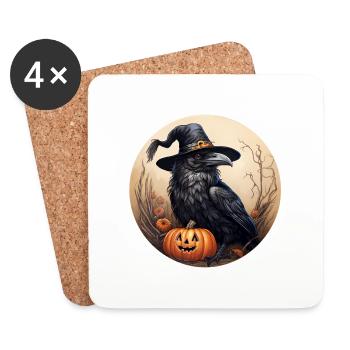 Krähe mit Kürbis Halloween 5 - Untersetzer (4er-Set) - Weiß - Vorne