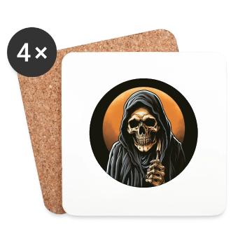 Skelett mit Umhang vor Blutmond Halloween - Untersetzer (4er-Set) - Weiß - Vorne
