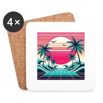 Retro Wave 80s Sunset - Coasters (set of 4) - white - Front