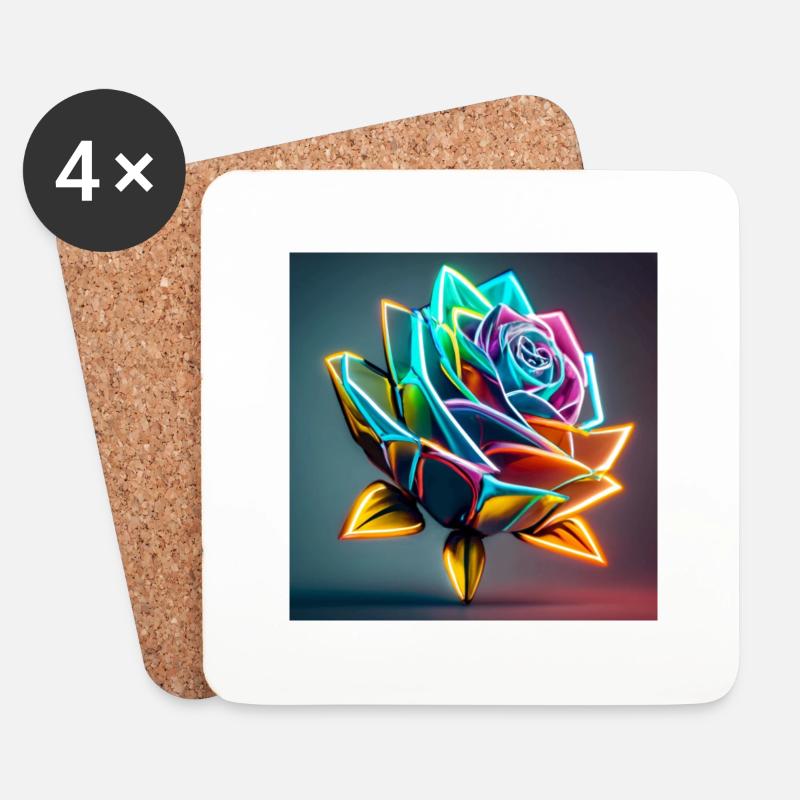 Bunte Rose - Untersetzer (4er-Set) - Weiß