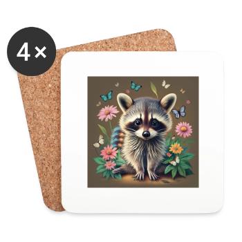 Fuchs mit Blumen - Untersetzer (4er-Set) - Weiß - Vorne