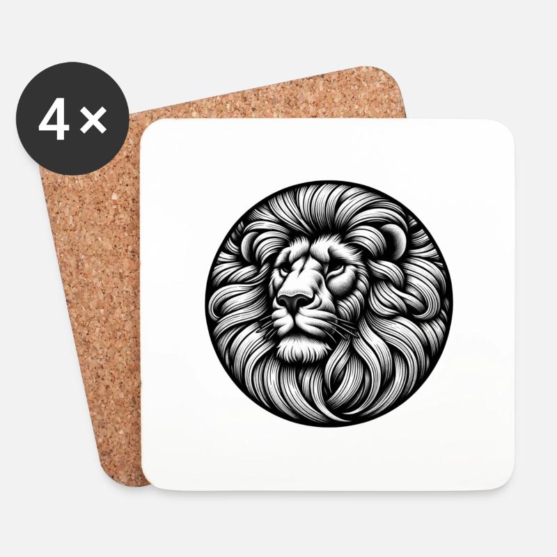 Majestätisches Löwen-Logo - Untersetzer (4er-Set) - Weiß