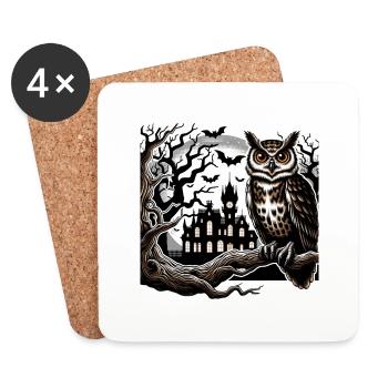 Owl Halloween and Haunted Castle - Coasters (set of 4) - white - Front