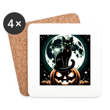 Katze und Halloween - Untersetzer (4er-Set) - Weiß - Vorne