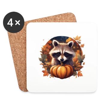 Süßer Waschbär im Herbstkranz - Untersetzer (4er-Set) - Weiß - Vorne