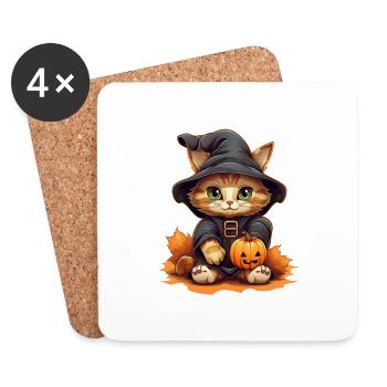 Dessin animé de chat d’Halloween - Dessous de verre (lot de 4) - blanc - Devant