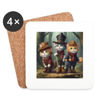 Chats dans la forêt - Dessous de verre (lot de 4) - blanc - Devant