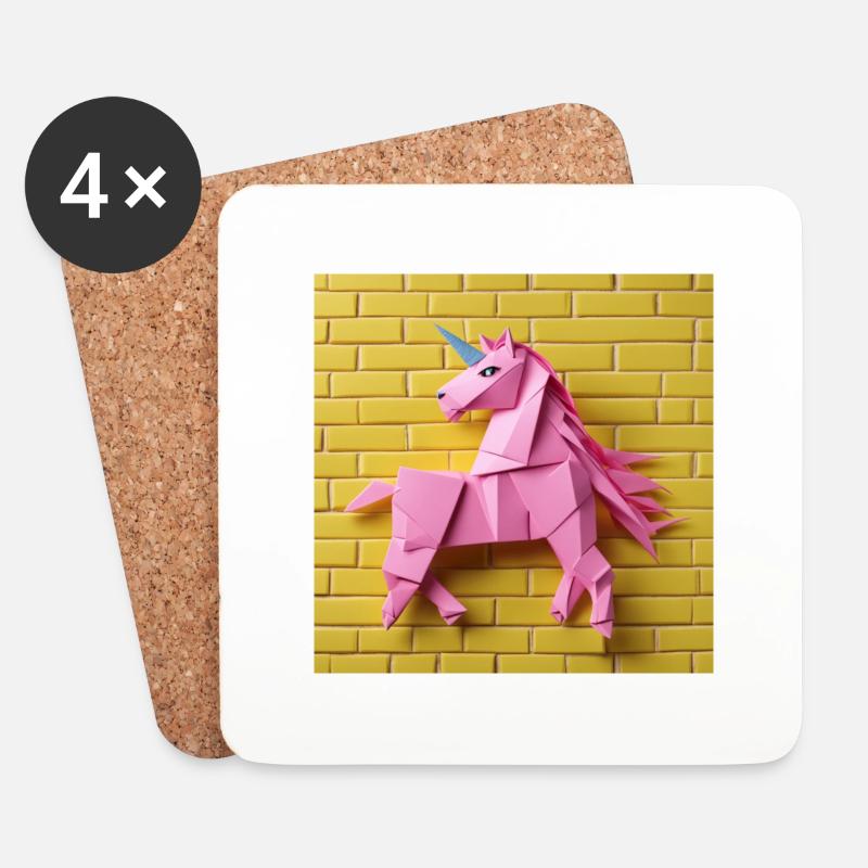 Pinkes Einhorn vor gelber Wand - Untersetzer (4er-Set) - Weiß