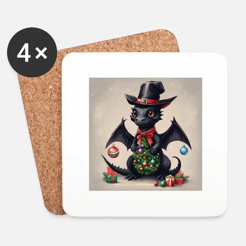 Schwarzer Weihnachtsdrachen - Untersetzer (4er-Set) - Weiß