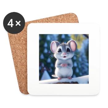 Souris mignonne en hiver - Dessous de verre (lot de 4) - blanc - Devant
