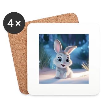 Lapin mignon en hiver - Dessous de verre (lot de 4) - blanc - Devant