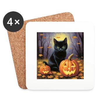 Chat pastel le soir d’Halloween - Dessous de verre (lot de 4) - blanc - Devant