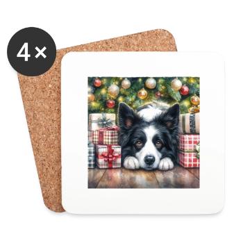 Noël Border Collie - Dessous de verre (lot de 4) - blanc - Devant