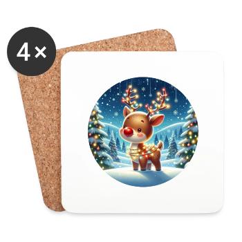 Weihnachtsrentiere, die sich in der Weihnachtsbeleuchtung verfangen - Untersetzer (4er-Set) - Weiß - Vorne
