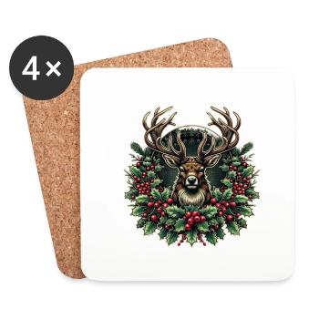 Frohe Weihnachten: Stilvolles Rentier - Untersetzer (4er-Set) - Weiß - Vorne