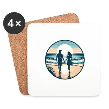 Beachside Bliss: Romantischer Strandspaziergang - Untersetzer (4er-Set) - Weiß - Vorne