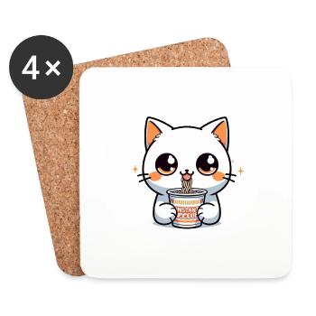 Instant Noodles Katze: Anime Minimalismus - Untersetzer (4er-Set) - Weiß - Vorne