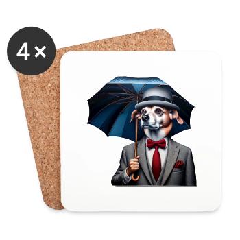 Chien avec parapluie - Dessous de verre (lot de 4) - blanc - Devant
