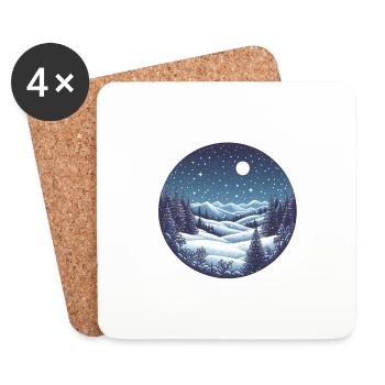 Winterlandschaft - Schnee, Mond, Wald, Winter - Untersetzer (4er-Set) - Weiß - Vorne