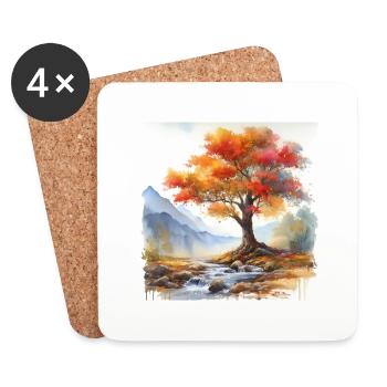 Peinture à l’aquarelle - Dessous de verre (lot de 4) - blanc - Devant