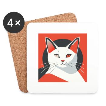 creative portrait of a cat on unisex T-shirt - Dessous de verre (lot de 4) - blanc - Devant
