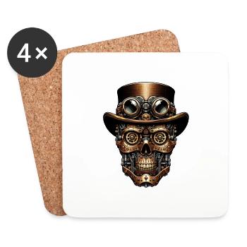 Steampunk Robot: Mechanical Face - Coasters (set of 4) - white - Front