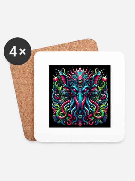 Colorful, detailed Cthulhu design in graffiti - Coasters (set of 4) - white