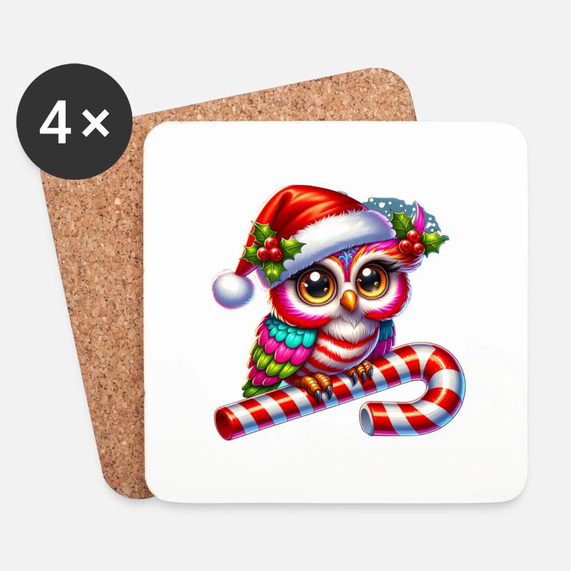 Weihnachtseule - Untersetzer (4er-Set) - Weiß