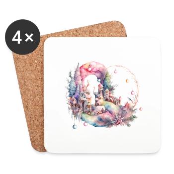 pastellfarbene Winterlandschaft in Herzform - Untersetzer (4er-Set) - Weiß - Vorne