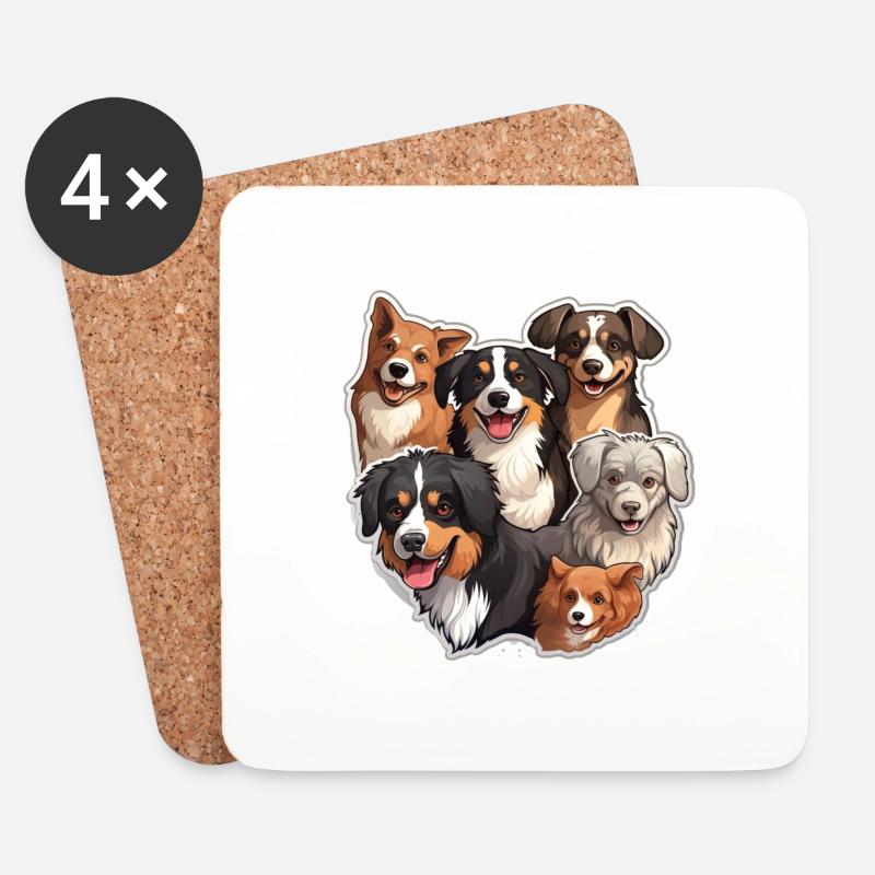 6 liebenswerte Hunde - Untersetzer (4er-Set) - Weiß