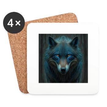 Blauer Wolf im Wald - Untersetzer (4er-Set) - Weiß - Vorne