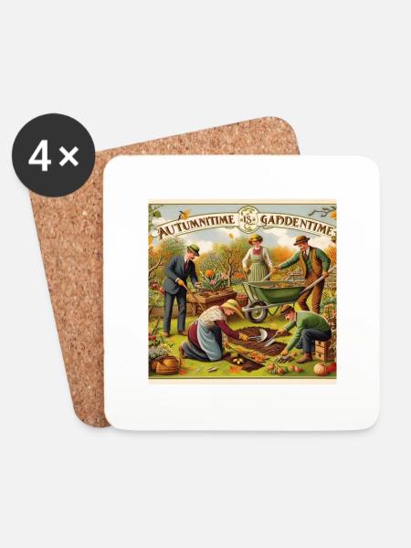 Autumn is garden time - Coasters (set of 4) - white