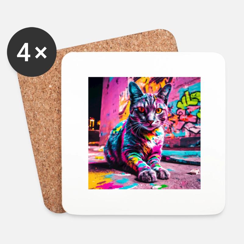 Katze Grafitti - Untersetzer (4er-Set) - Weiß