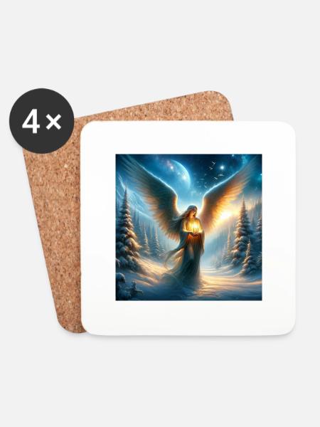 Weihnachtliches Engelsmotiven – Festliche Engel - Untersetzer (4er-Set) - Weiß