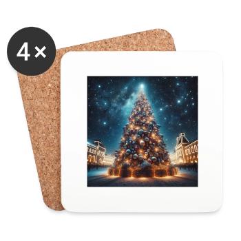 Weihnachtsbaum Druck - Weihnachtsgeschenke - Untersetzer (4er-Set) - Weiß - Vorne
