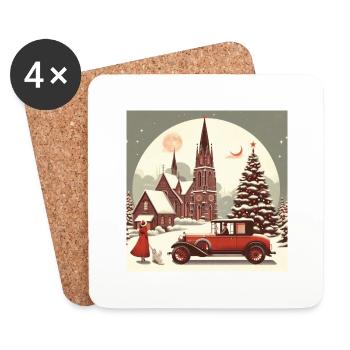 Kirche im Winter - Untersetzer (4er-Set) - Weiß - Vorne