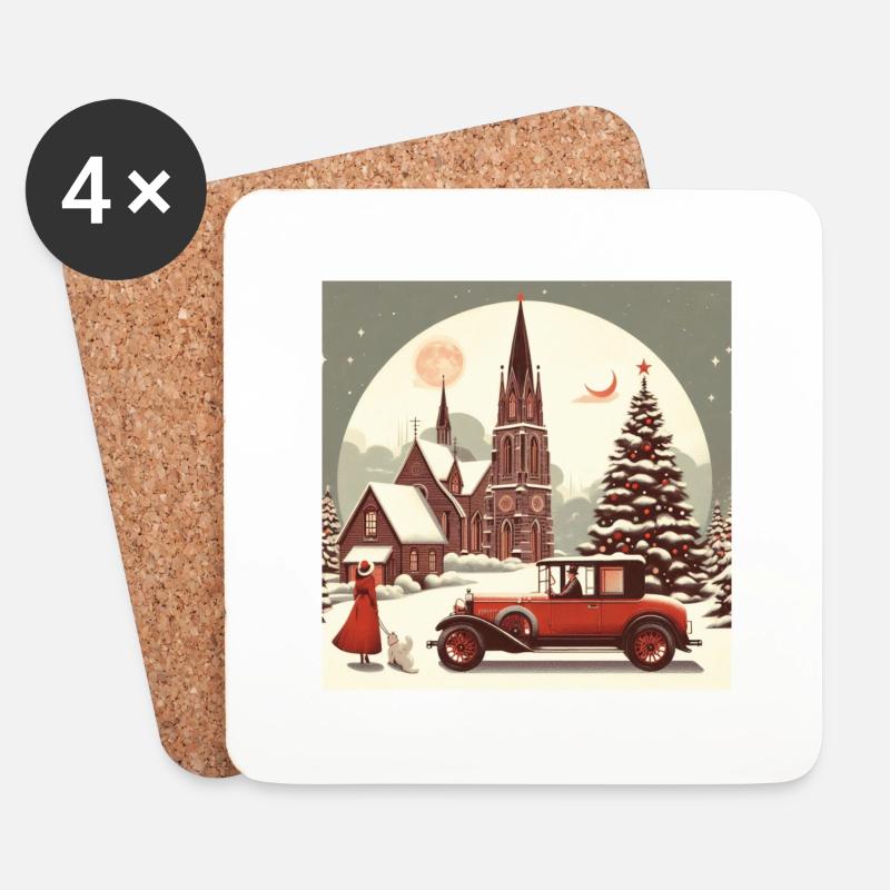 Kirche im Winter - Untersetzer (4er-Set) - Weiß