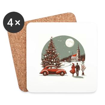 Église avec sapin en hiver - Dessous de verre (lot de 4) - blanc - Devant