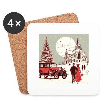 Church with fir tree in winter - Coasters (set of 4) - white - Front
