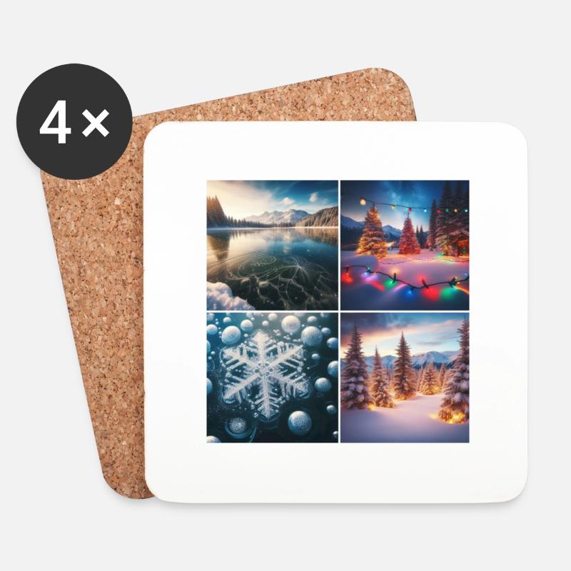 Weihnachten am See - Untersetzer (4er-Set) - Weiß