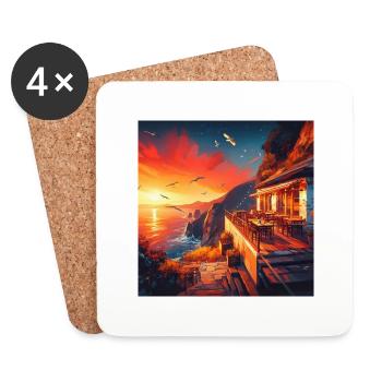Ein Café im Sonnenuntergang am Rande der Welt - Untersetzer (4er-Set) - Weiß - Vorne