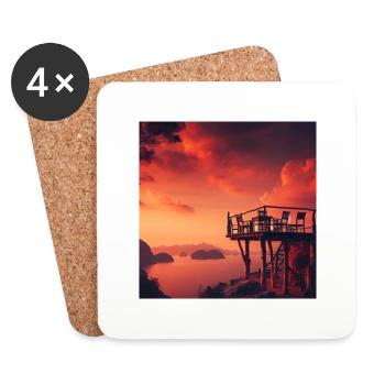 Ein Café im Sonnenuntergang am Rande der Welt - Untersetzer (4er-Set) - Weiß - Vorne