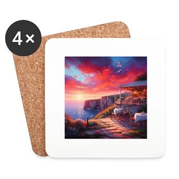 Ein Café im Sonnenuntergang am Rande der Welt - Untersetzer (4er-Set) - Weiß - Vorne
