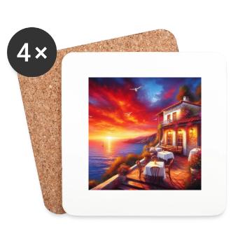 Ein Café im Sonnenuntergang am Rande der Welt - Untersetzer (4er-Set) - Weiß - Vorne